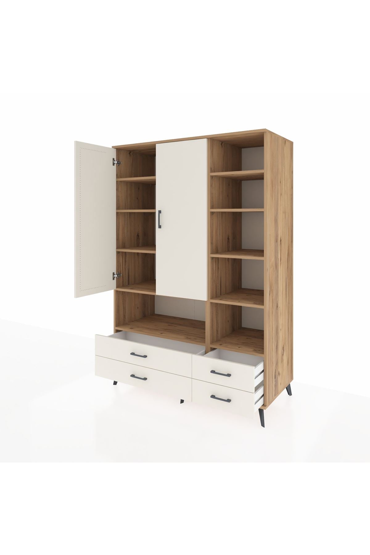 Kronos Dolap 10 Raflı 4 Çekmeceli 2 Kapaklı 132x59x195 Çam-Aytaşı/Aytaşı