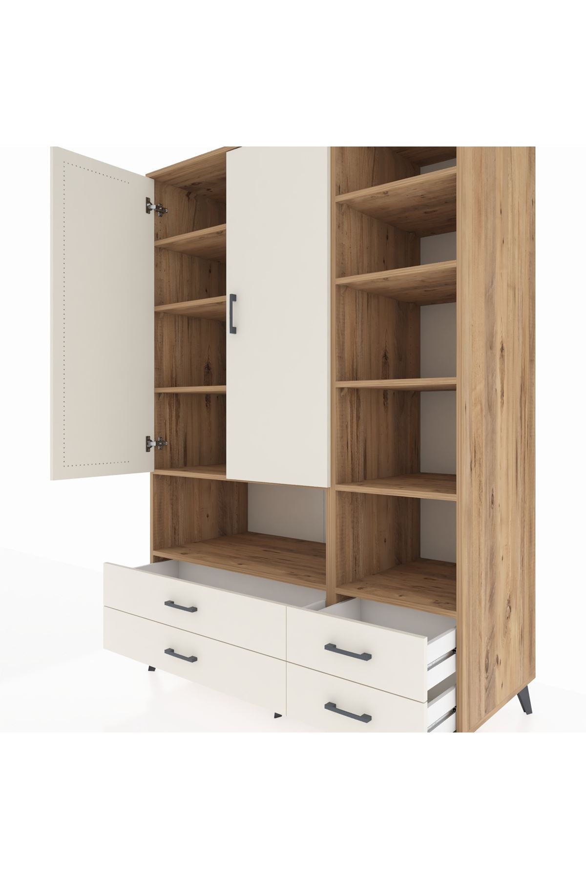 Kronos Dolap 10 Raflı 4 Çekmeceli 2 Kapaklı 132x59x195 Çam-Aytaşı/Aytaşı