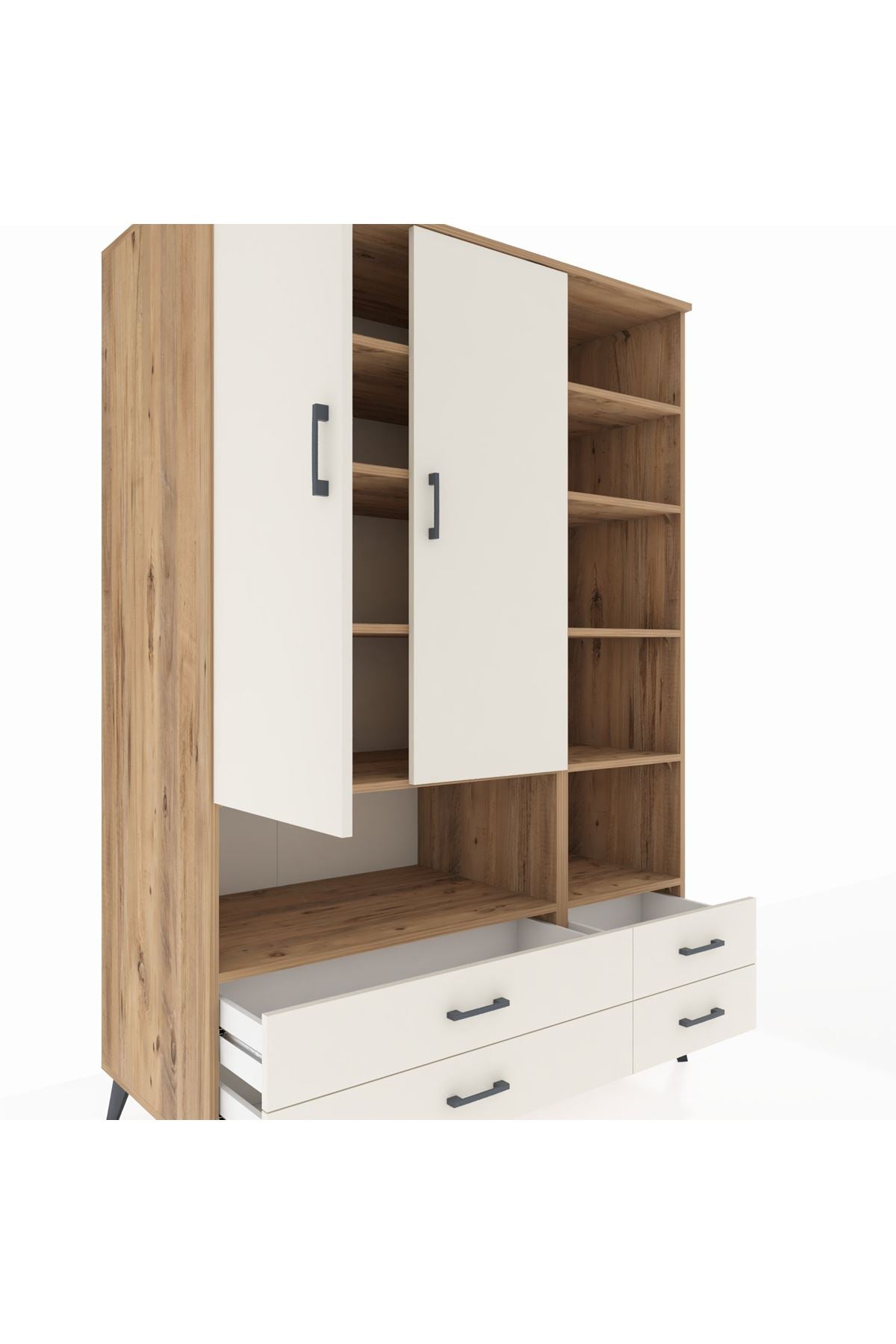 Kronos Dolap 10 Raflı 4 Çekmeceli 2 Kapaklı 132x59x195 Çam-Aytaşı/Aytaşı