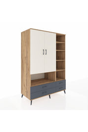 Kronos Dolap 10 Raflı 4 Çekmeceli 2 Kapaklı 132x59x195 Çam-Aytaşı/Antrasit