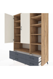 Kronos Dolap 10 Raflı 4 Çekmeceli 2 Kapaklı 132x59x195 Çam-Aytaşı/Antrasit