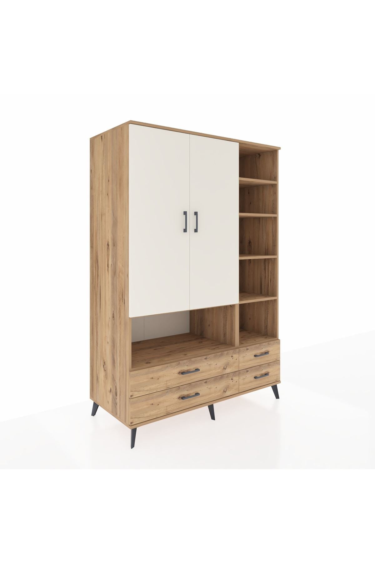 Kronos Dolap 10 Raflı 4 Çekmeceli 2 Kapaklı 132x59x195 Çam-Aytaşı/Çam