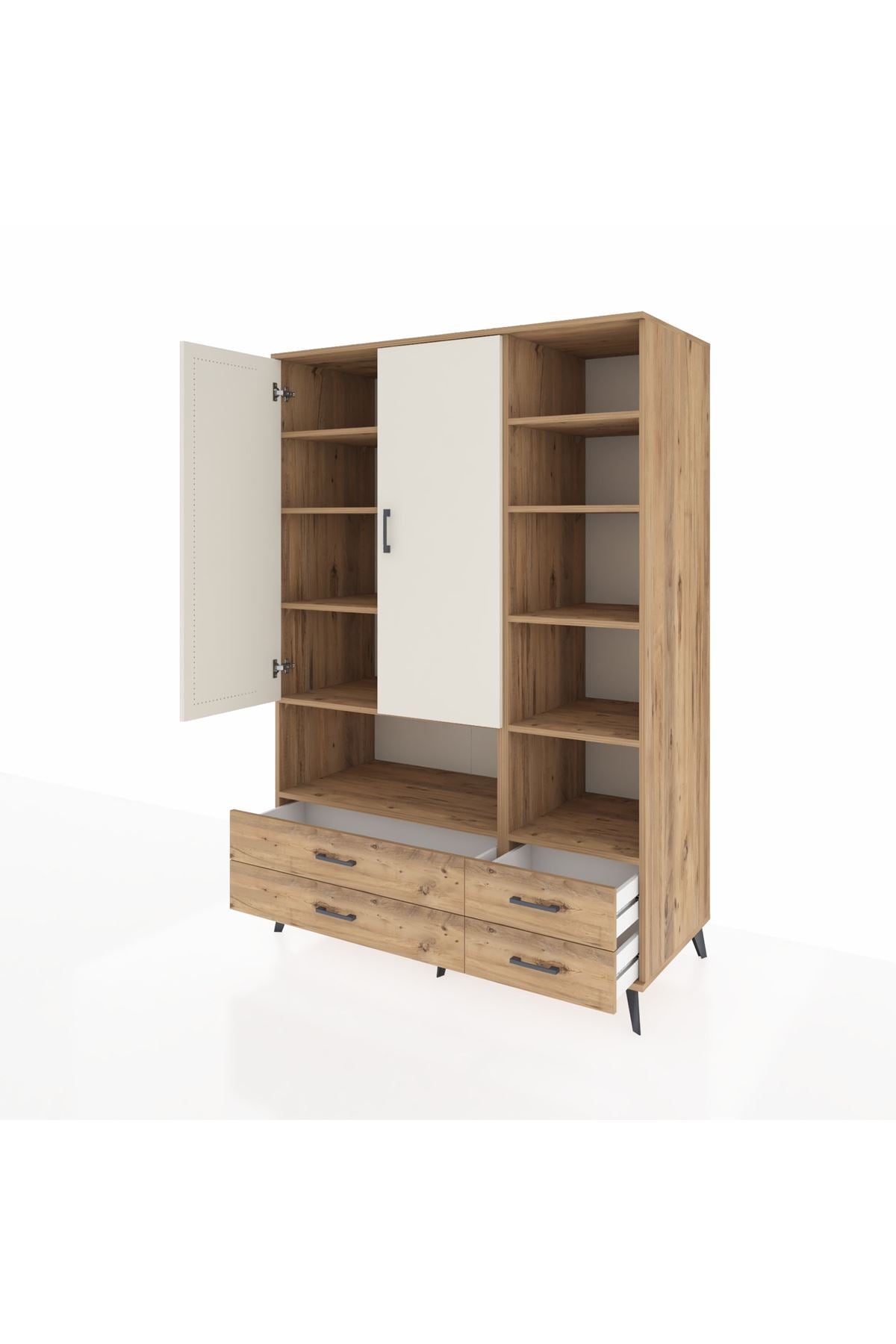 Kronos Dolap 10 Raflı 4 Çekmeceli 2 Kapaklı 132x59x195 Çam-Aytaşı/Çam