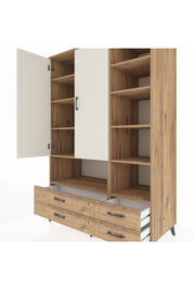 Kronos Dolap 10 Raflı 4 Çekmeceli 2 Kapaklı 132x59x195 Çam-Aytaşı/Çam