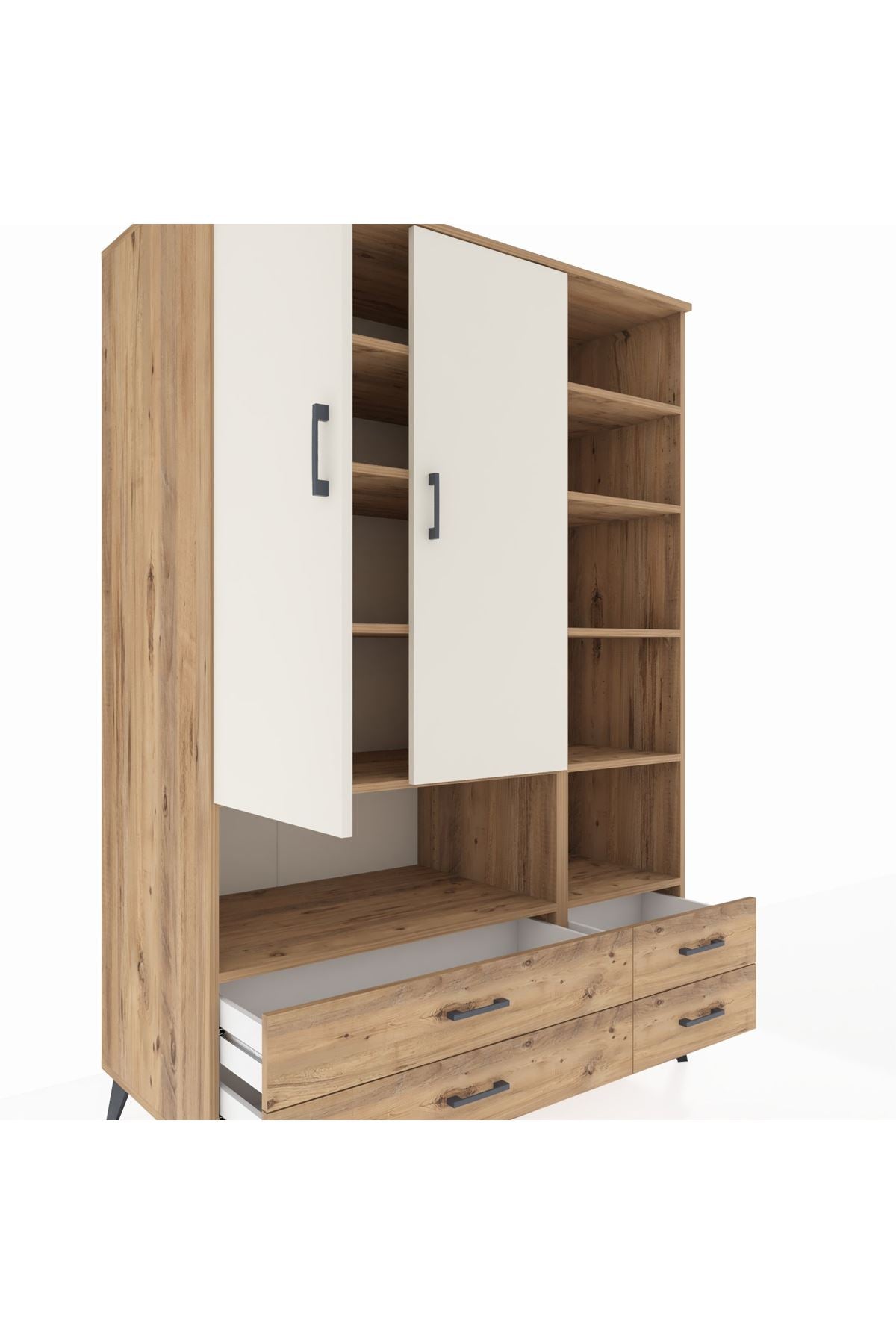 Kronos Dolap 10 Raflı 4 Çekmeceli 2 Kapaklı 132x59x195 Çam-Aytaşı/Çam