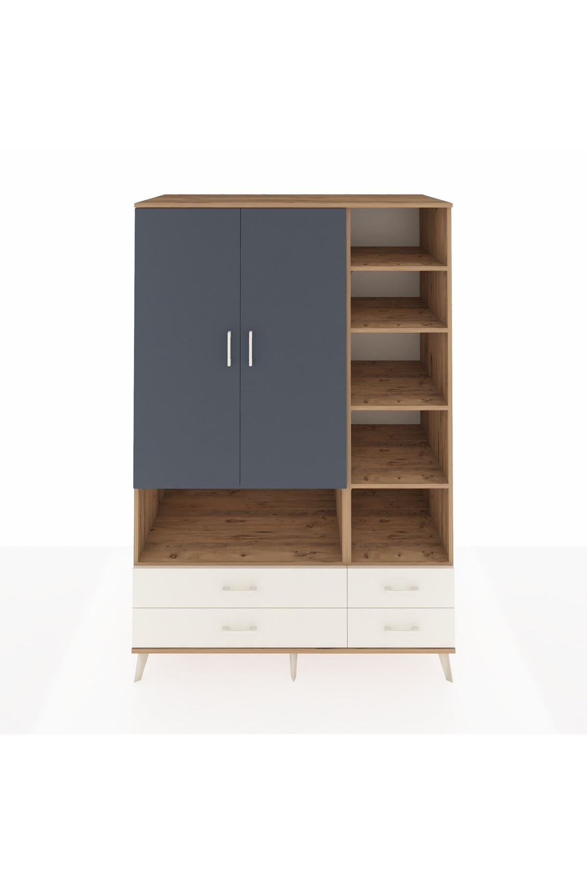 Kronos Dolap 10 Raflı 4 Çekmeceli 2 Kapaklı 132x59x195 Çam-Antrasit/Aytaşı