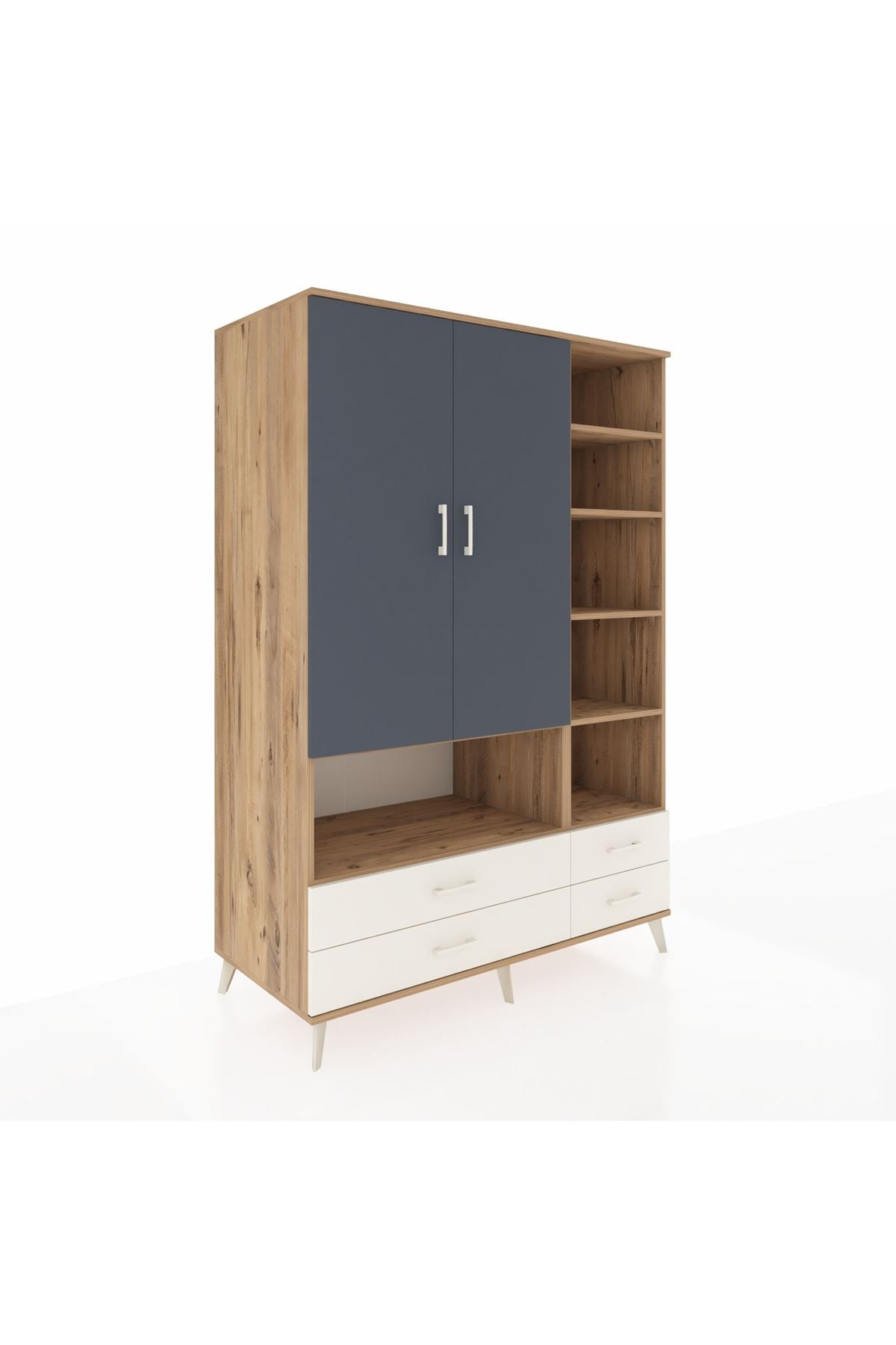 Kronos Dolap 10 Raflı 4 Çekmeceli 2 Kapaklı 132x59x195 Çam-Antrasit/Aytaşı