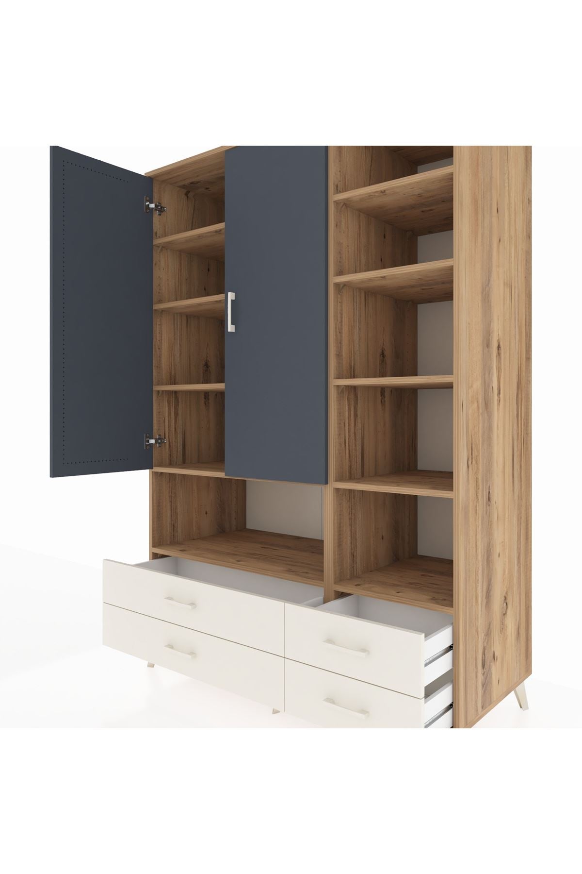 Kronos Dolap 10 Raflı 4 Çekmeceli 2 Kapaklı 132x59x195 Çam-Antrasit/Aytaşı