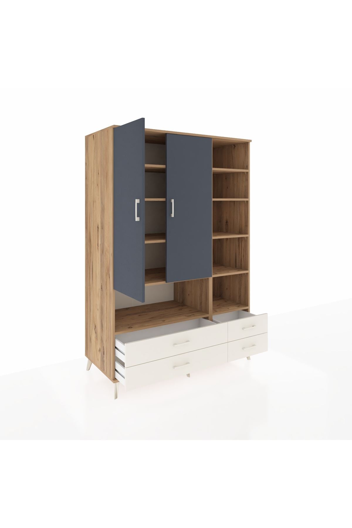 Kronos Dolap 10 Raflı 4 Çekmeceli 2 Kapaklı 132x59x195 Çam-Antrasit/Aytaşı