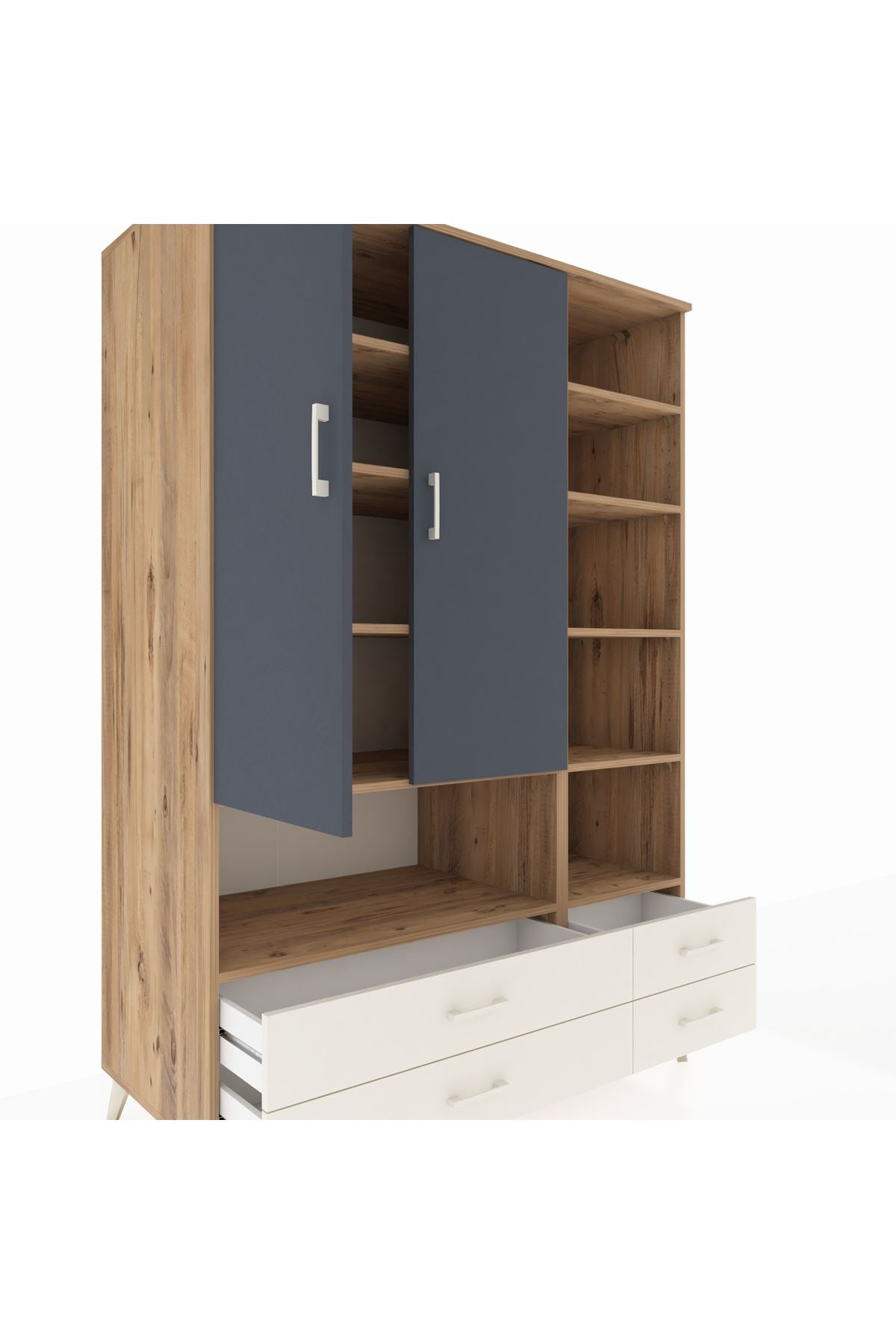 Kronos Dolap 10 Raflı 4 Çekmeceli 2 Kapaklı 132x59x195 Çam-Antrasit/Aytaşı