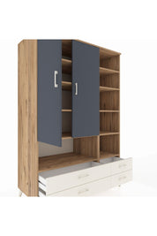 Kronos Dolap 10 Raflı 4 Çekmeceli 2 Kapaklı 132x59x195 Çam-Antrasit/Aytaşı