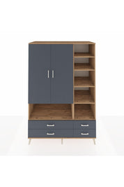 Kronos Dolap 10 Raflı 4 Çekmeceli 2 Kapaklı 132x59x195 Çam-Antrasit/Antrasit