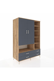 Kronos Dolap 10 Raflı 4 Çekmeceli 2 Kapaklı 132x59x195 Çam-Antrasit/Antrasit