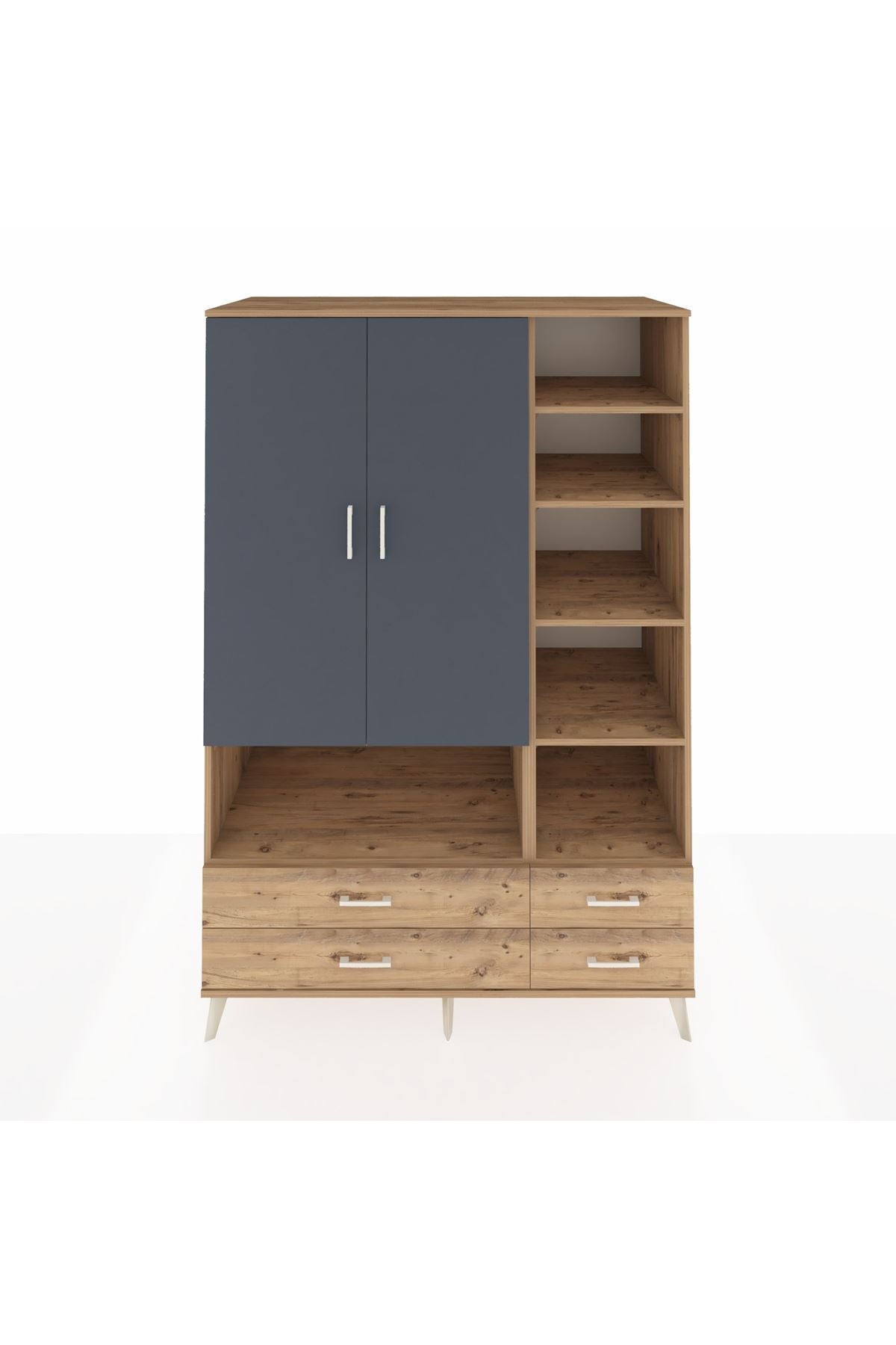 Kronos Dolap 10 Raflı 4 Çekmeceli 2 Kapaklı 132x59x195 Çam-Antrasit/Çam