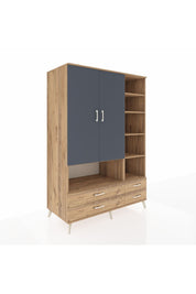 Kronos Dolap 10 Raflı 4 Çekmeceli 2 Kapaklı 132x59x195 Çam-Antrasit/Çam