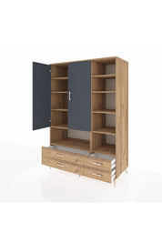 Kronos Dolap 10 Raflı 4 Çekmeceli 2 Kapaklı 132x59x195 Çam-Antrasit/Çam