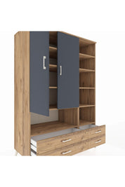 Kronos Dolap 10 Raflı 4 Çekmeceli 2 Kapaklı 132x59x195 Çam-Antrasit/Çam