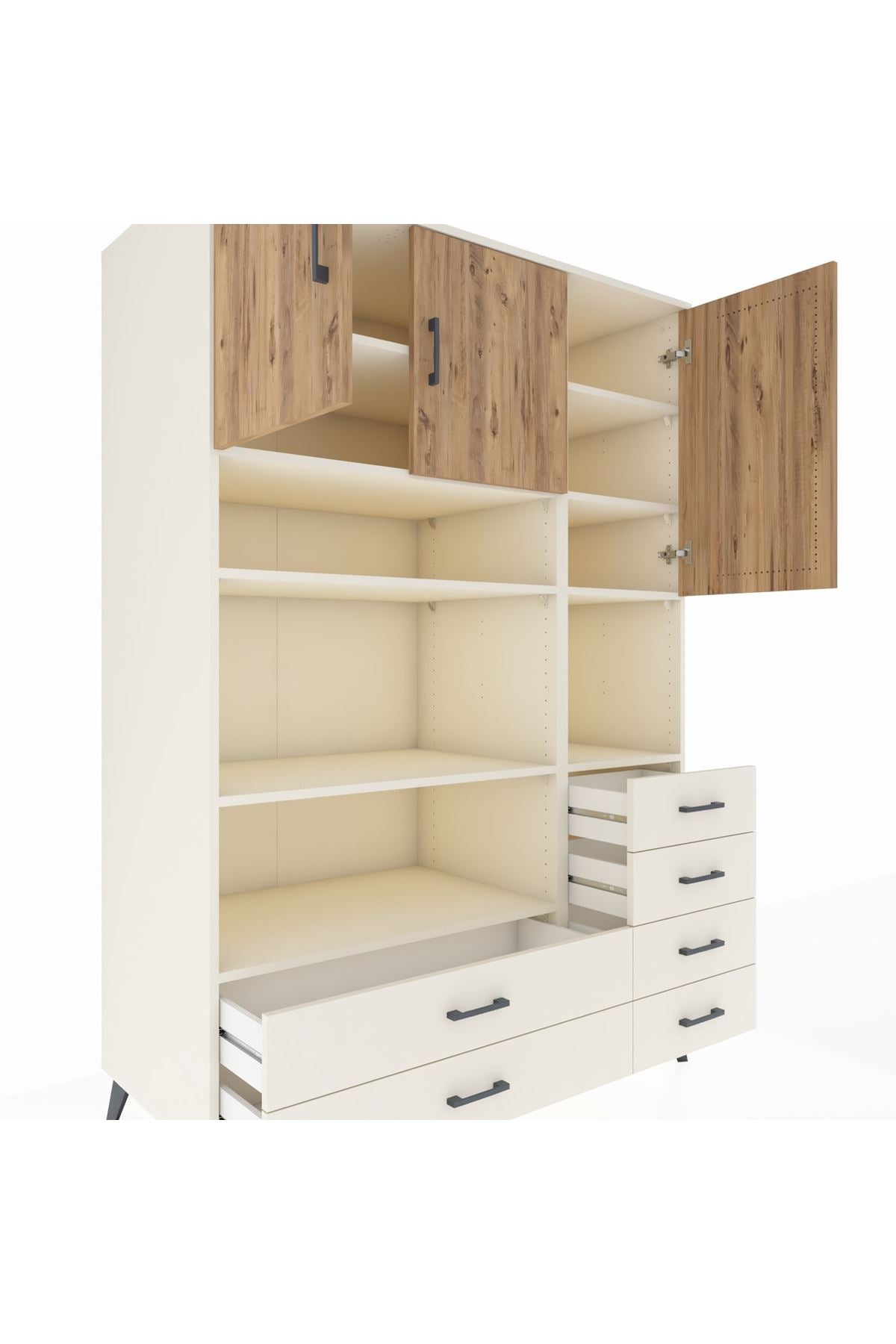 Kronos Dolap 9 Raflı 6 Çekmeceli 3 Kapaklı 132x59x195 Aytaşı-Çam/Aytaşı