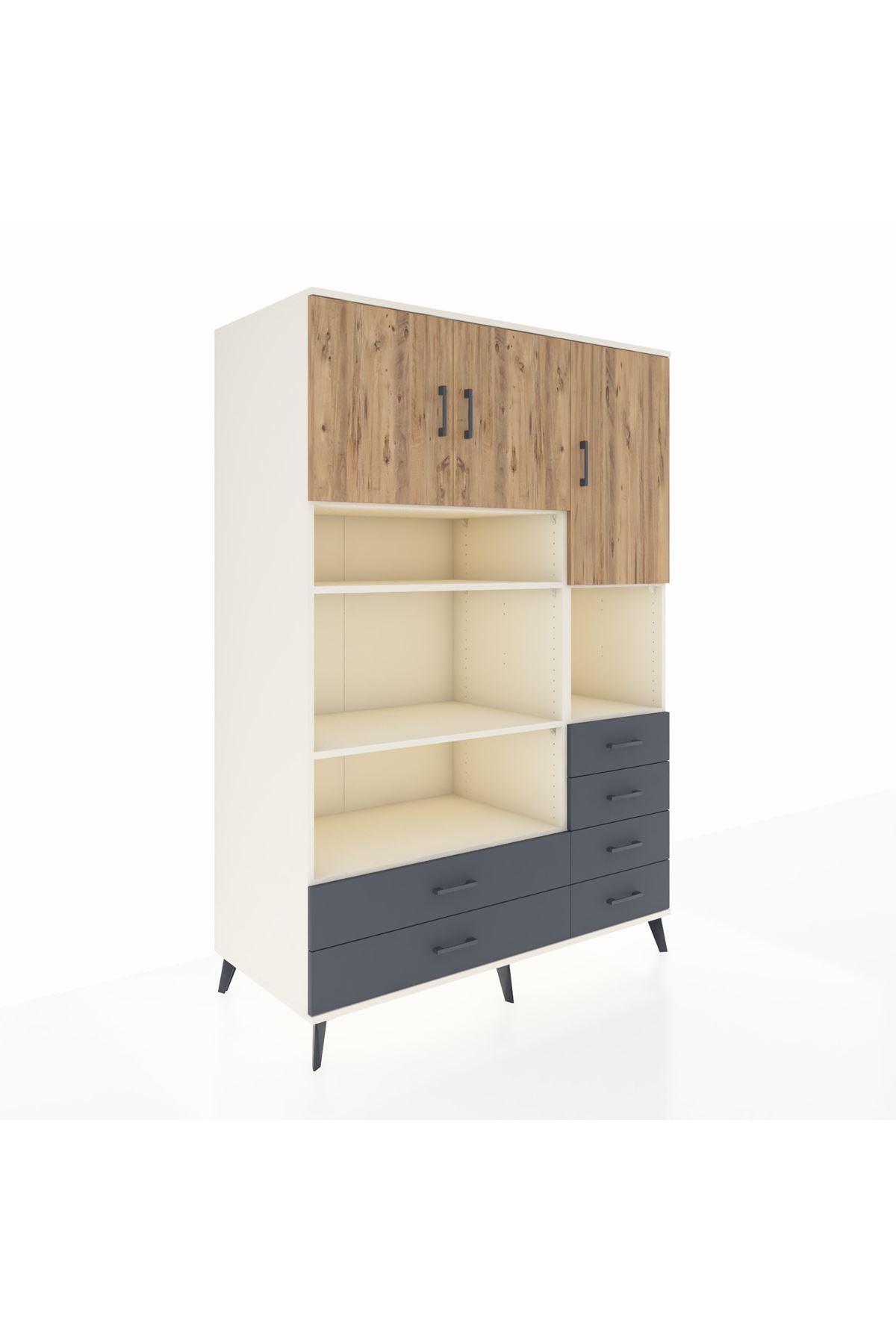 Kronos Dolap 9 Raflı 6 Çekmeceli 3 Kapaklı 132x59x195 Aytaşı-Çam/Antrasit