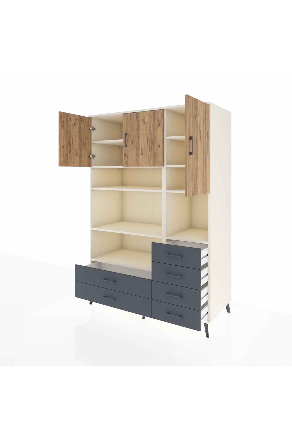 Kronos Dolap 9 Raflı 6 Çekmeceli 3 Kapaklı 132x59x195 Aytaşı-Çam/Antrasit