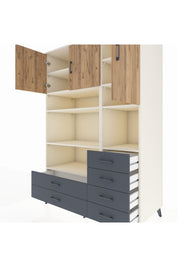 Kronos Dolap 9 Raflı 6 Çekmeceli 3 Kapaklı 132x59x195 Aytaşı-Çam/Antrasit