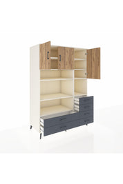 Kronos Dolap 9 Raflı 6 Çekmeceli 3 Kapaklı 132x59x195 Aytaşı-Çam/Antrasit