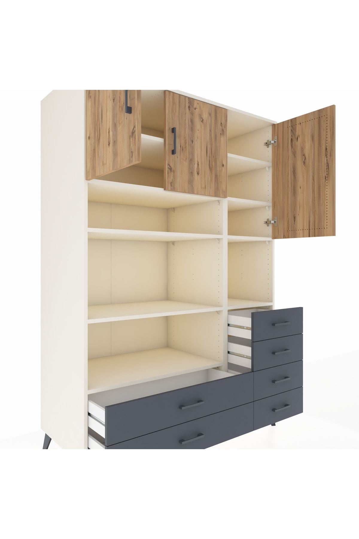 Kronos Dolap 9 Raflı 6 Çekmeceli 3 Kapaklı 132x59x195 Aytaşı-Çam/Antrasit