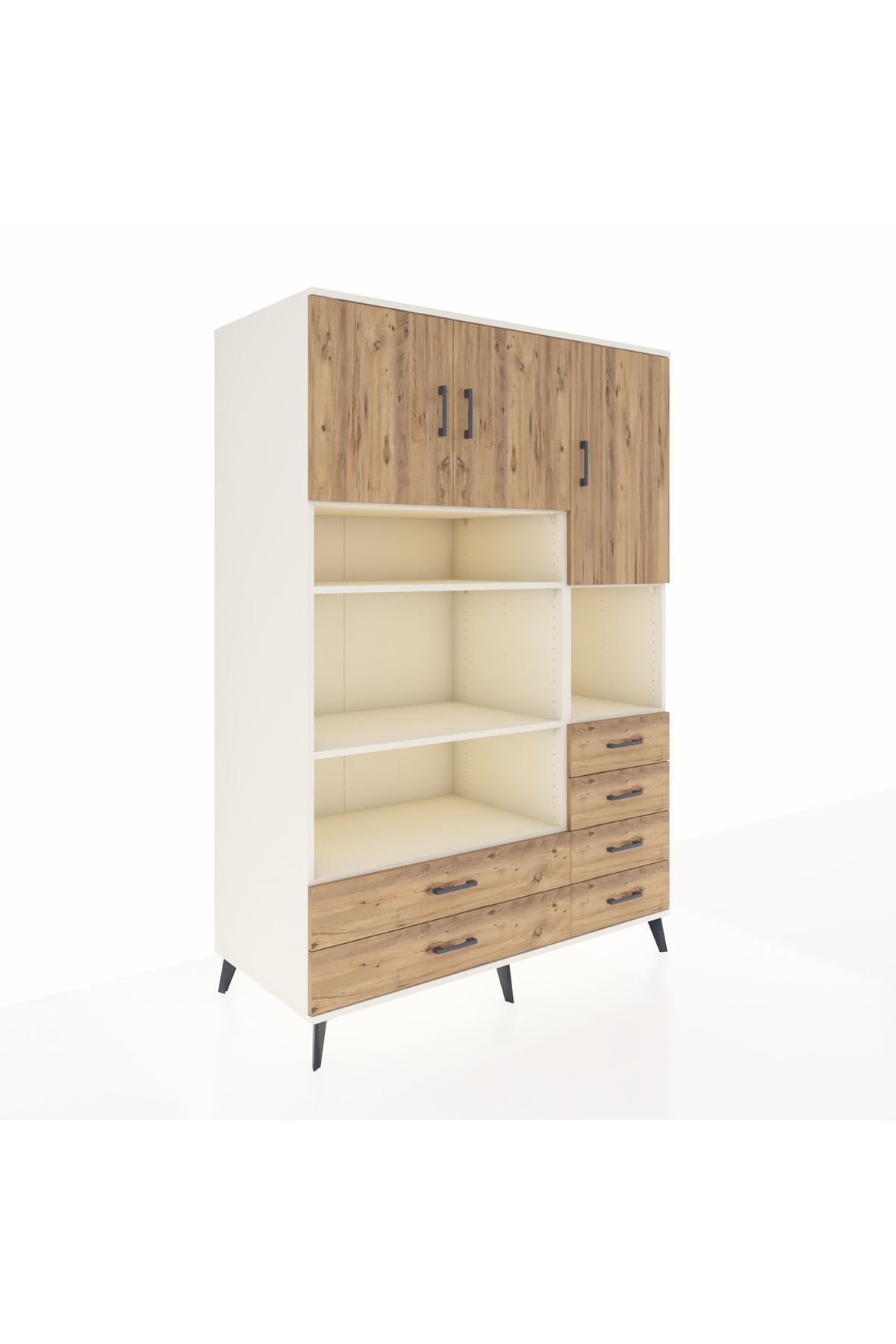Kronos Dolap 9 Raflı 6 Çekmeceli 3 Kapaklı 132x59x195 Aytaşı-Çam/Çam