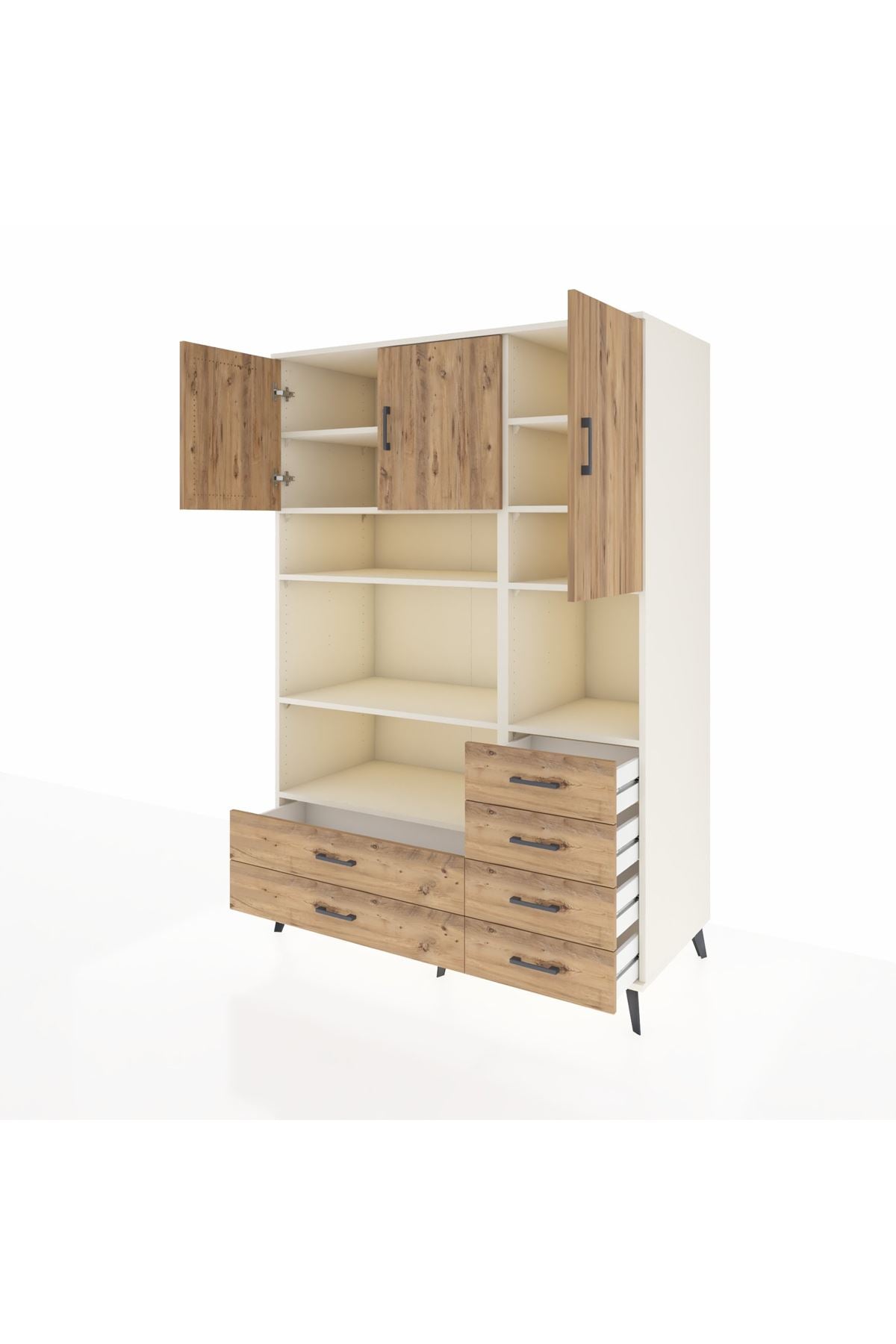 Kronos Dolap 9 Raflı 6 Çekmeceli 3 Kapaklı 132x59x195 Aytaşı-Çam/Çam