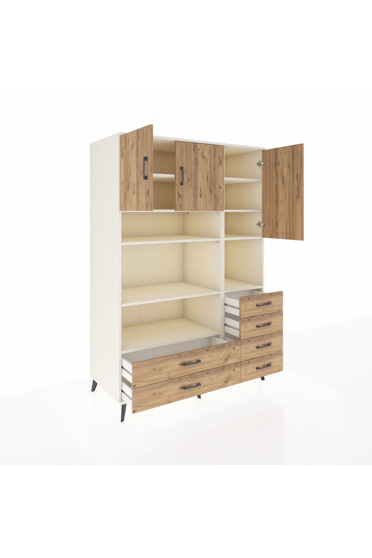 Kronos Dolap 9 Raflı 6 Çekmeceli 3 Kapaklı 132x59x195 Aytaşı-Çam/Çam