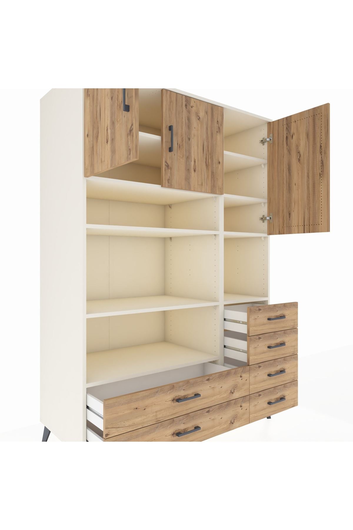 Kronos Dolap 9 Raflı 6 Çekmeceli 3 Kapaklı 132x59x195 Aytaşı-Çam/Çam