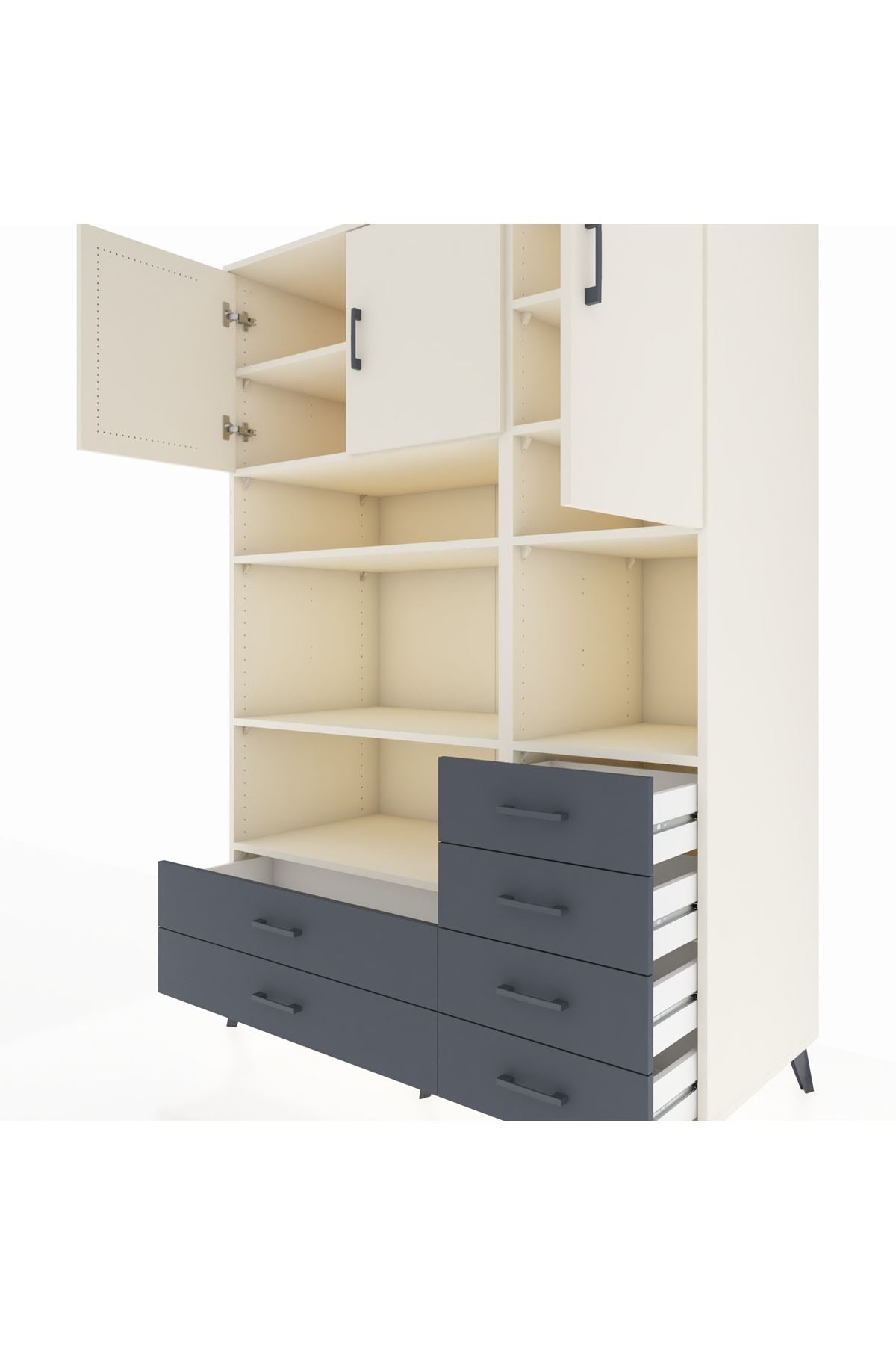 Kronos Dolap 9 Raflı 6 Çekmeceli 3 Kapaklı 132x59x195 Aytaşı-Aytaşı/Antrasit