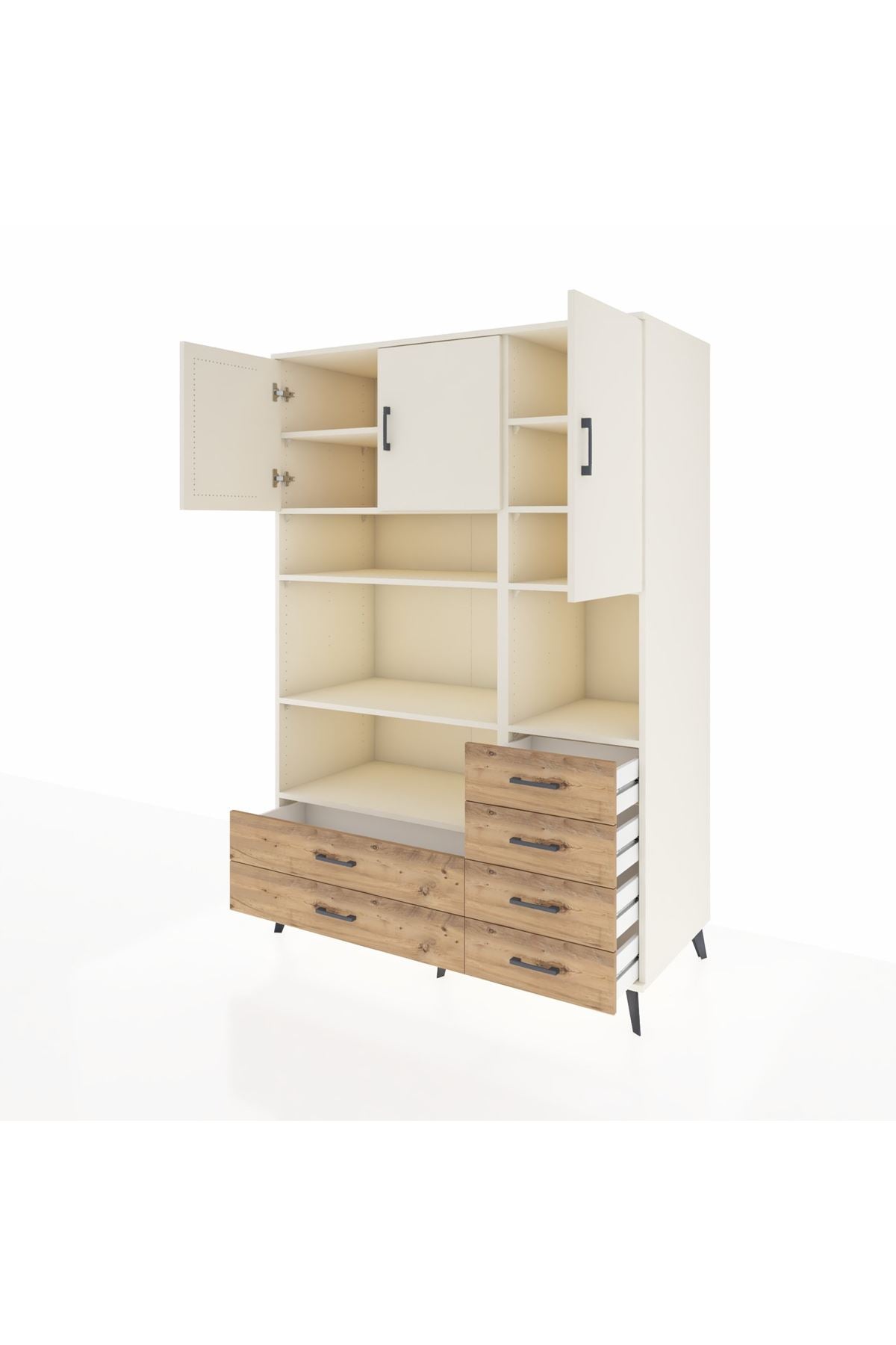 Kronos Dolap 9 Raflı 6 Çekmeceli 3 Kapaklı 132x59x195 Aytaşı-Aytaşı/Çam