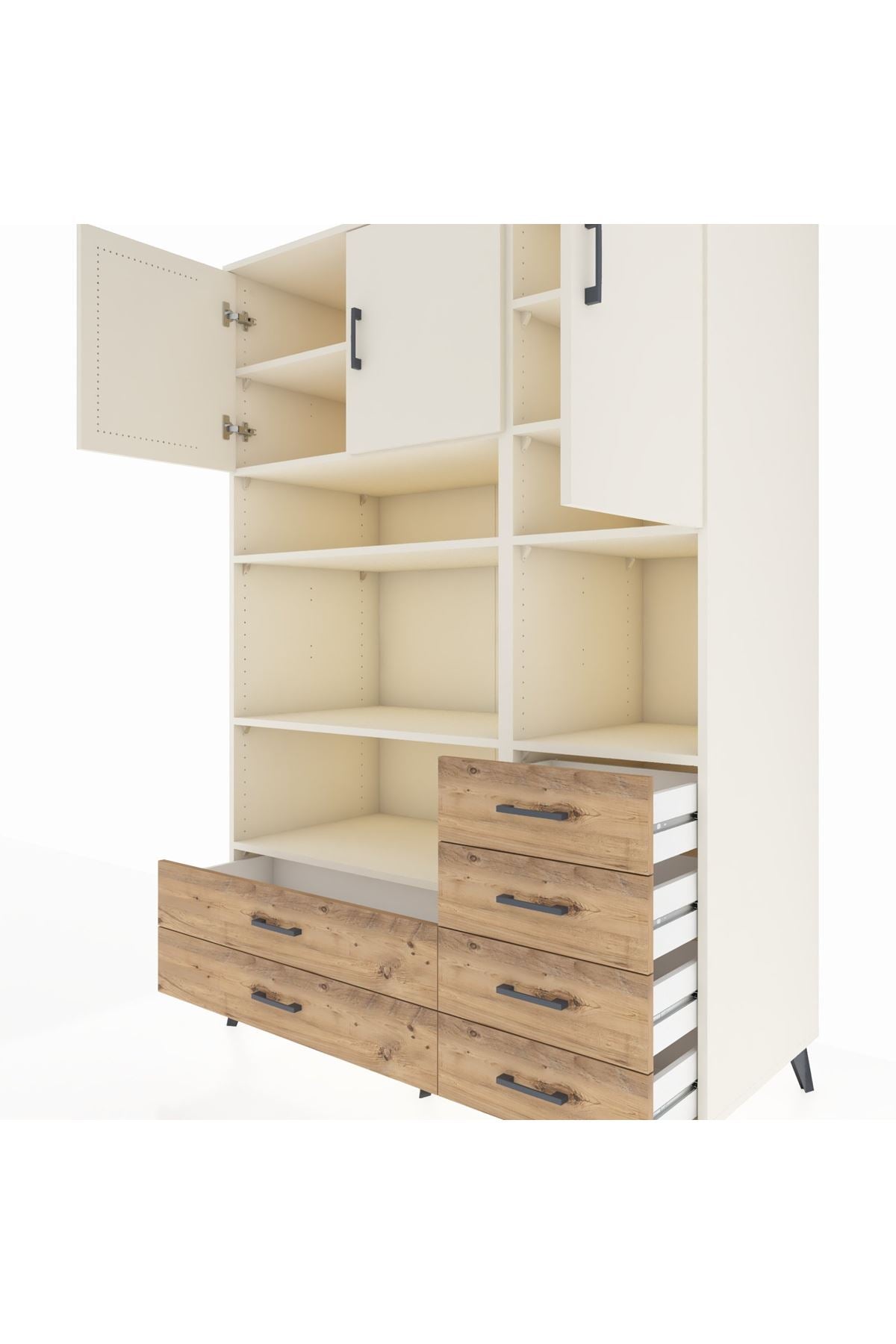 Kronos Dolap 9 Raflı 6 Çekmeceli 3 Kapaklı 132x59x195 Aytaşı-Aytaşı/Çam