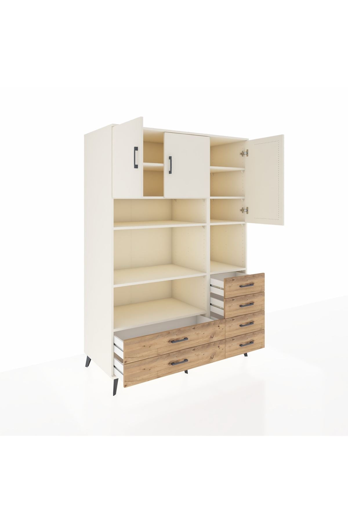 Kronos Dolap 9 Raflı 6 Çekmeceli 3 Kapaklı 132x59x195 Aytaşı-Aytaşı/Çam