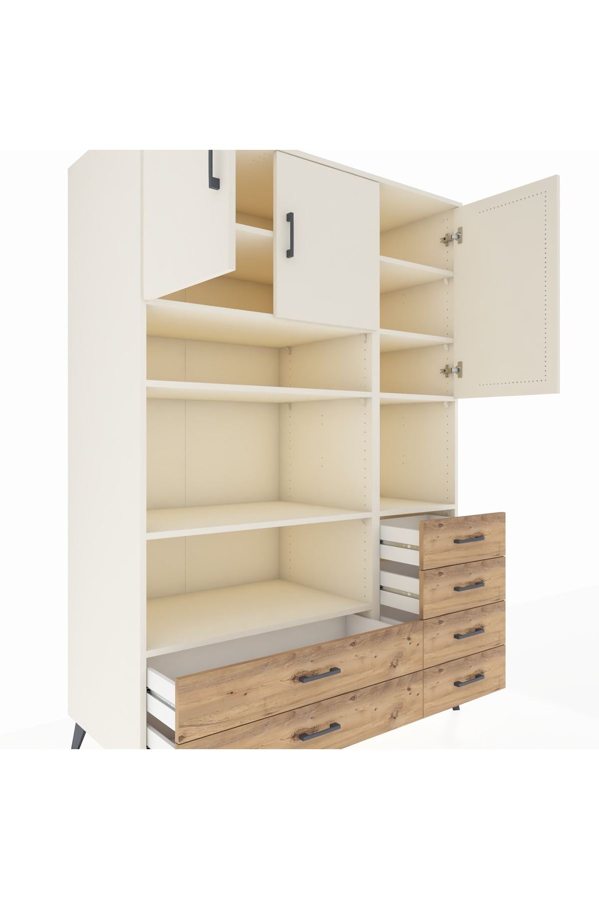 Kronos Dolap 9 Raflı 6 Çekmeceli 3 Kapaklı 132x59x195 Aytaşı-Aytaşı/Çam