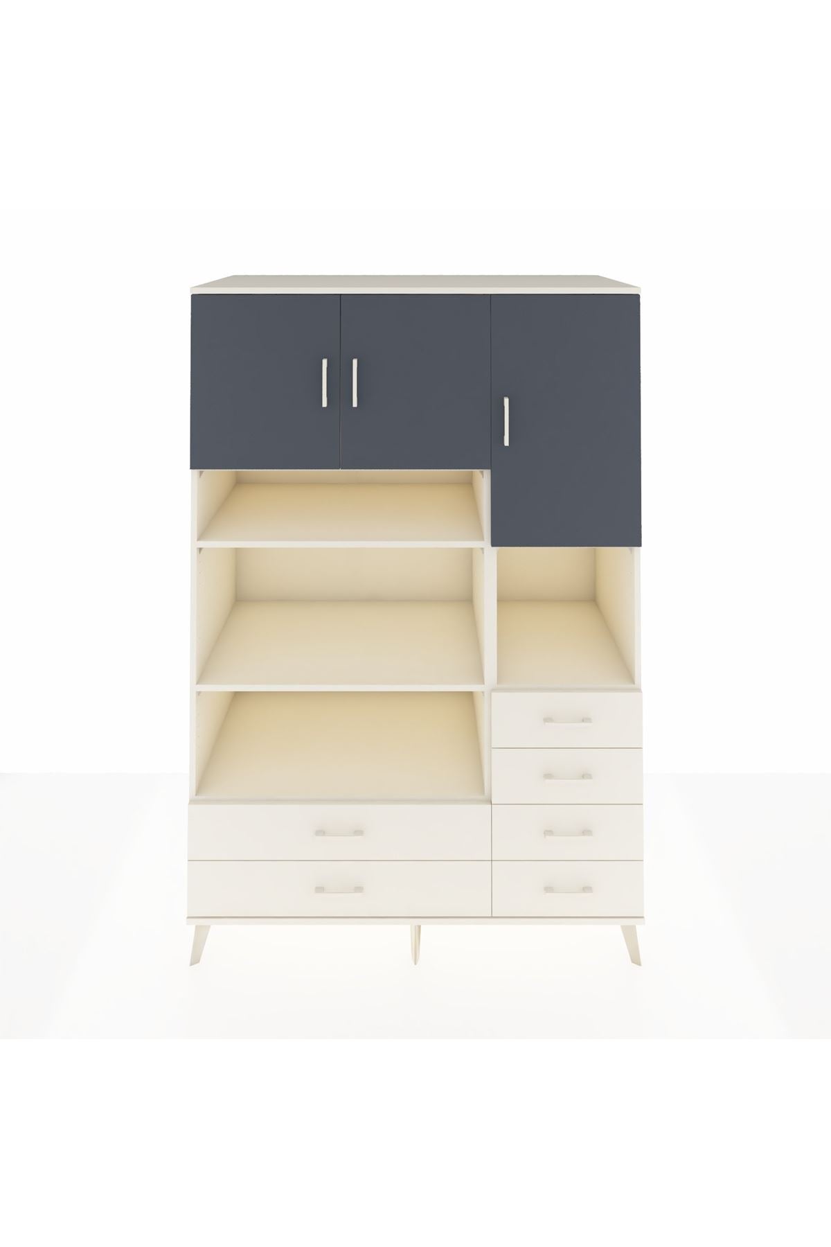 Kronos Dolap 9 Raflı 6 Çekmeceli 3 Kapaklı 132x59x195 Aytaşı-Antrasit/Aytaşı