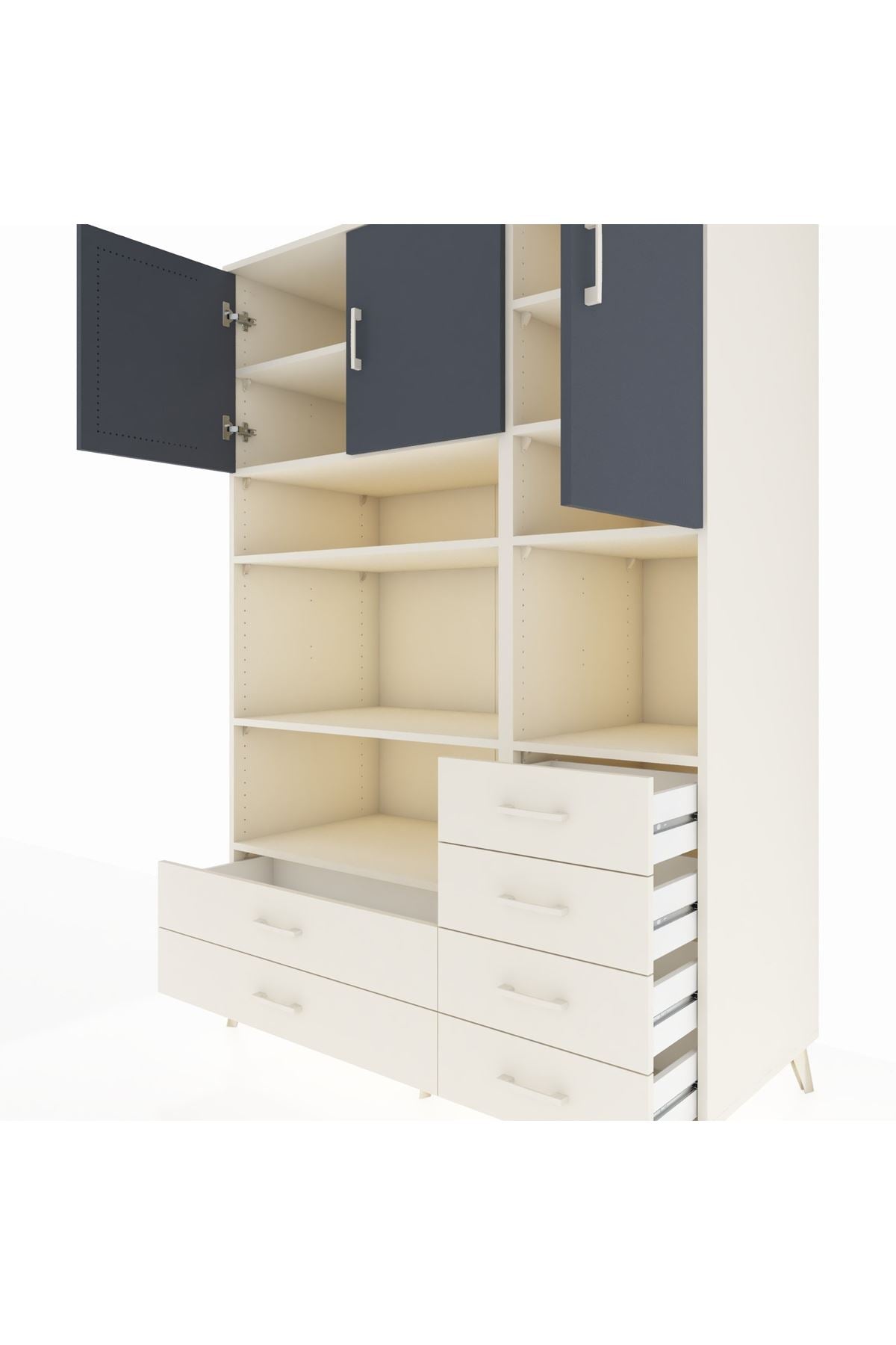 Kronos Dolap 9 Raflı 6 Çekmeceli 3 Kapaklı 132x59x195 Aytaşı-Antrasit/Aytaşı