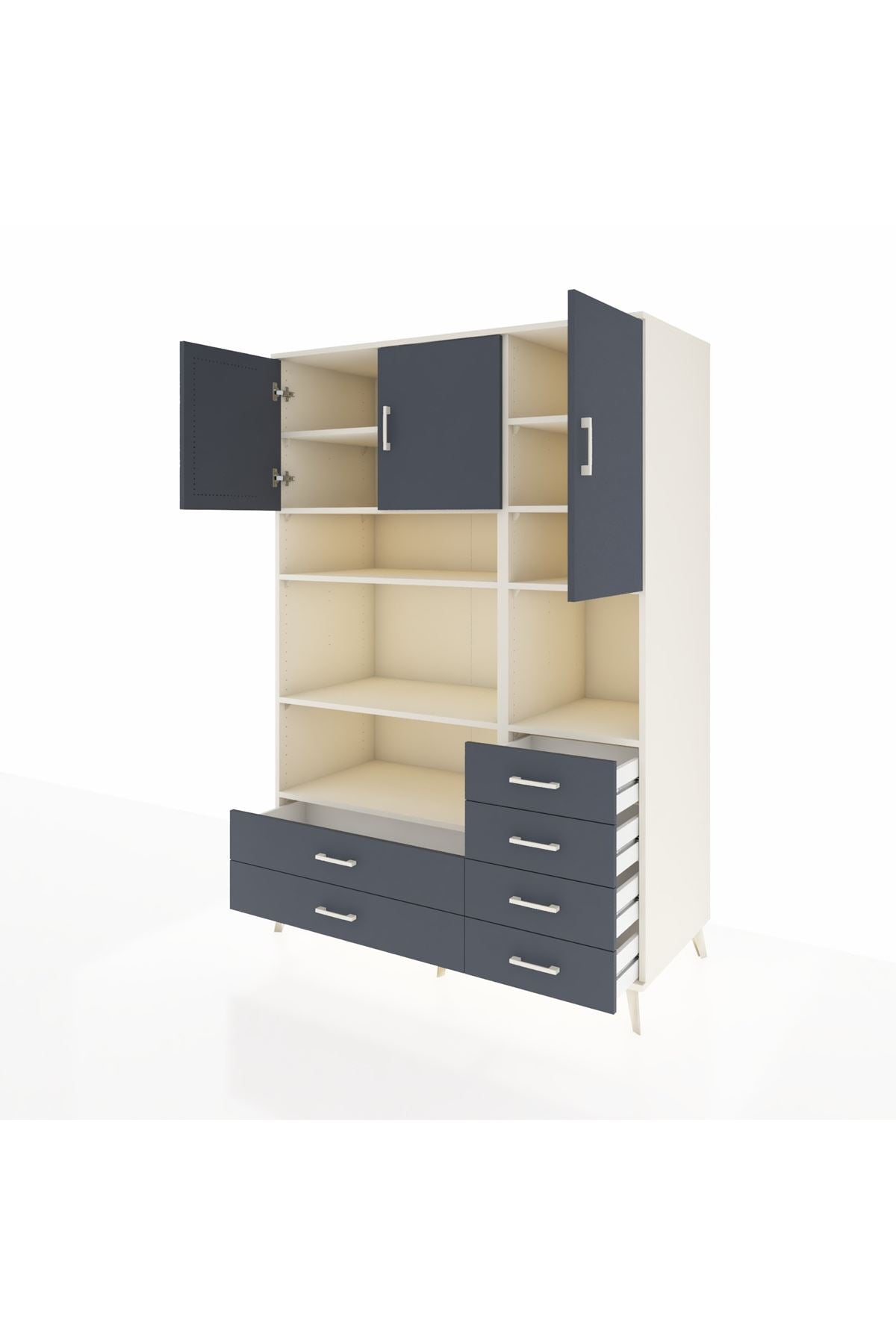 Kronos Dolap 9 Raflı 6 Çekmeceli 3 Kapaklı 132x59x195 Aytaşı-Antrasit/Antrasit