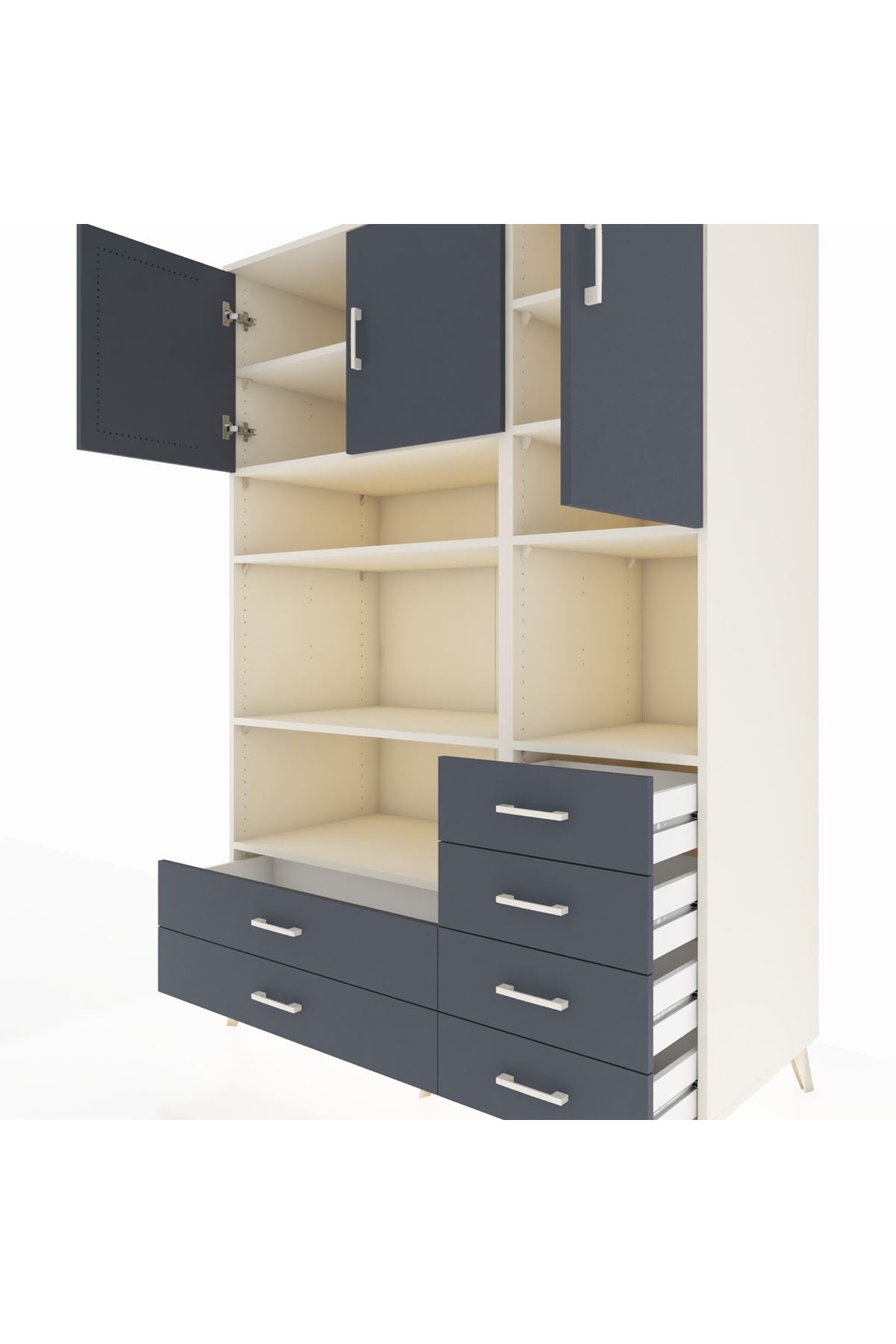 Kronos Dolap 9 Raflı 6 Çekmeceli 3 Kapaklı 132x59x195 Aytaşı-Antrasit/Antrasit