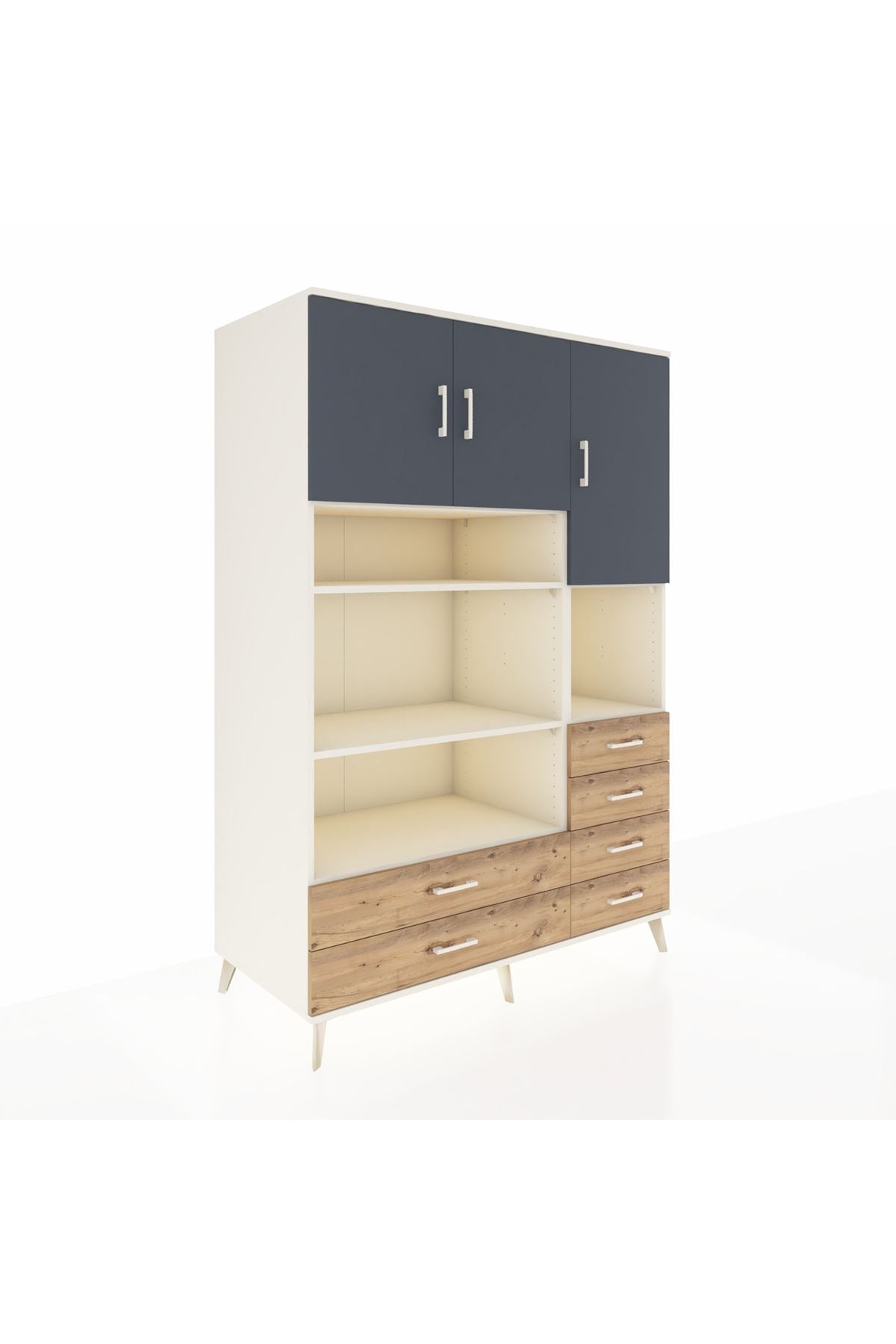 Kronos Dolap 9 Raflı 6 Çekmeceli 3 Kapaklı 132x59x195 Aytaşı-Antrasit/Çam