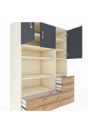 Kronos Dolap 9 Raflı 6 Çekmeceli 3 Kapaklı 132x59x195 Aytaşı-Antrasit/Çam