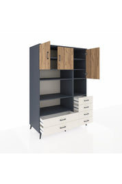 Kronos Dolap 9 Raflı 6 Çekmeceli 3 Kapaklı 132x59x195 Antrasit-Çam/Aytaşı