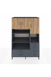 Kronos Dolap 9 Raflı 6 Çekmeceli 3 Kapaklı 132x59x195 Antrasit-Çam/Antrasit