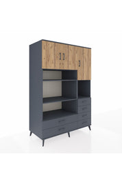 Kronos Dolap 9 Raflı 6 Çekmeceli 3 Kapaklı 132x59x195 Antrasit-Çam/Antrasit