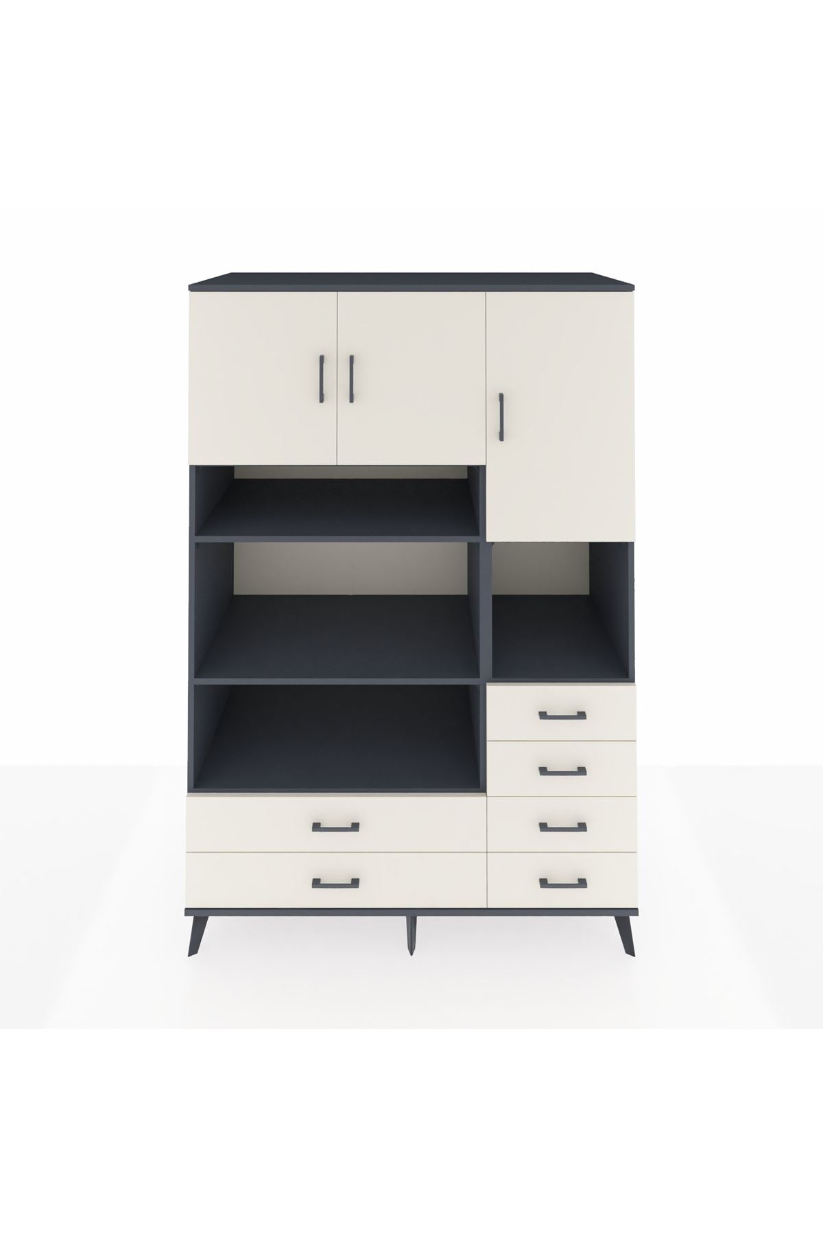 Kronos Dolap 9 Raflı 6 Çekmeceli 3 Kapaklı 132x59x195 Antrasit-Aytaşı/Aytaşı