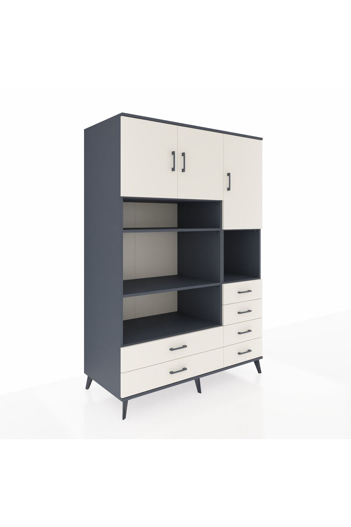 Kronos Dolap 9 Raflı 6 Çekmeceli 3 Kapaklı 132x59x195 Antrasit-Aytaşı/Aytaşı