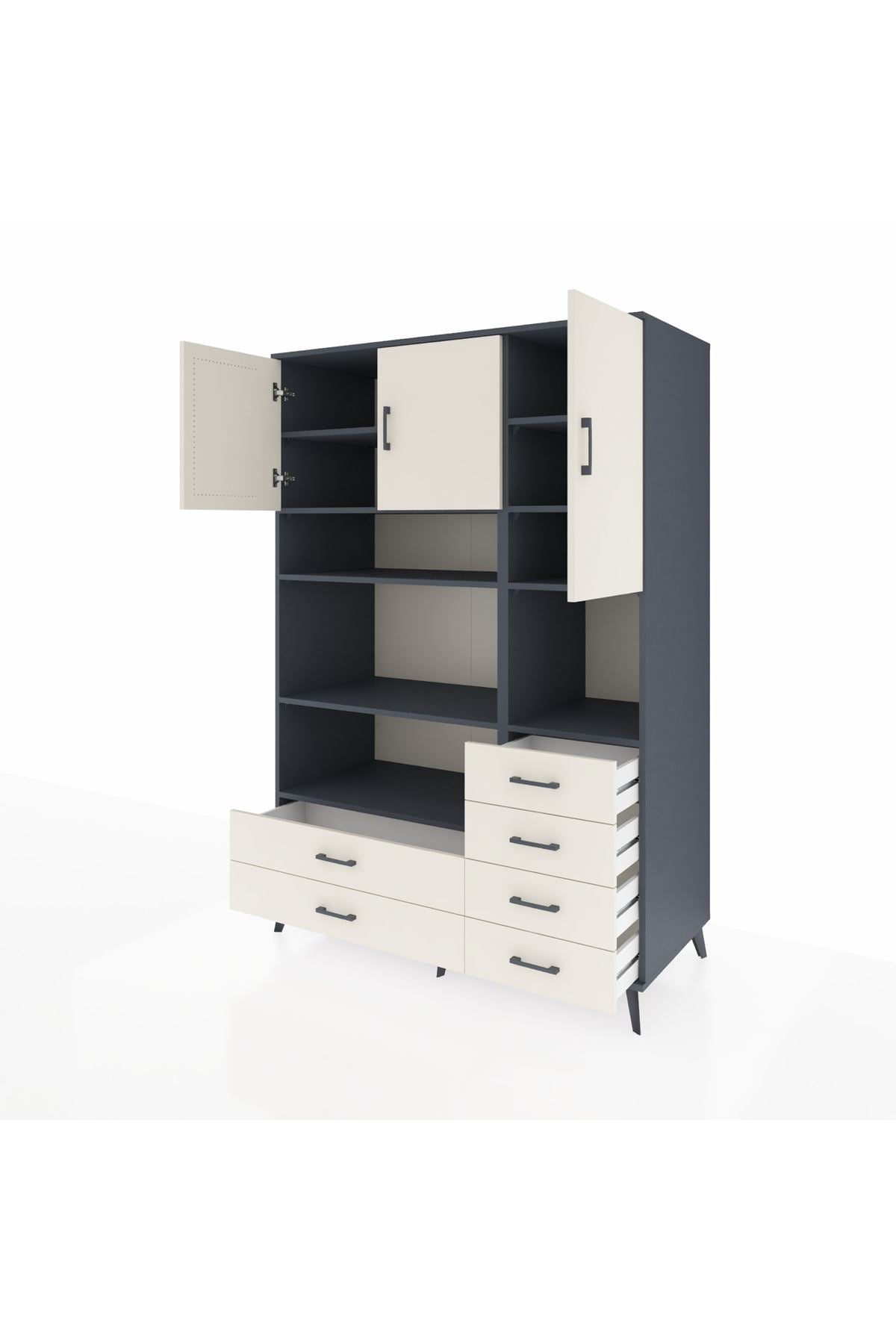 Kronos Dolap 9 Raflı 6 Çekmeceli 3 Kapaklı 132x59x195 Antrasit-Aytaşı/Aytaşı