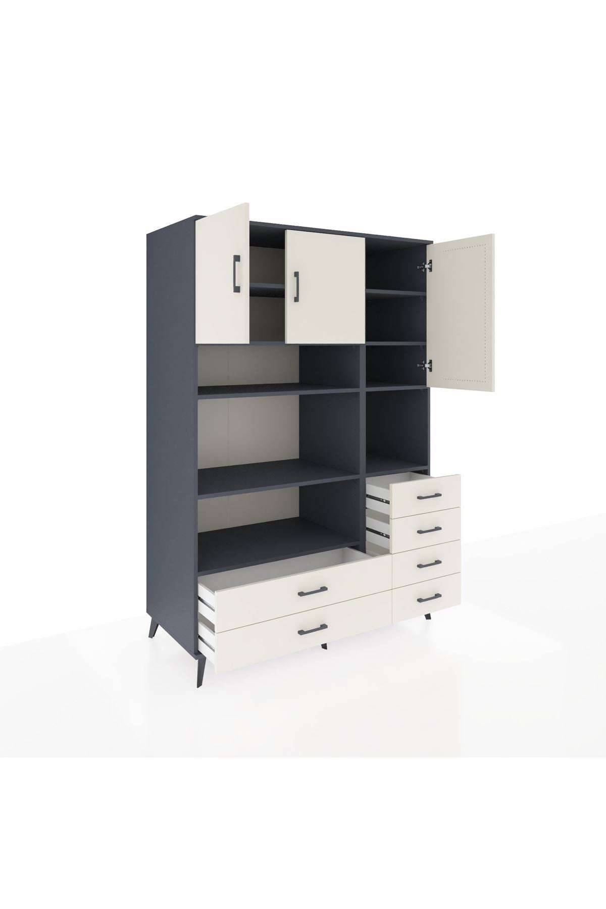 Kronos Dolap 9 Raflı 6 Çekmeceli 3 Kapaklı 132x59x195 Antrasit-Aytaşı/Aytaşı