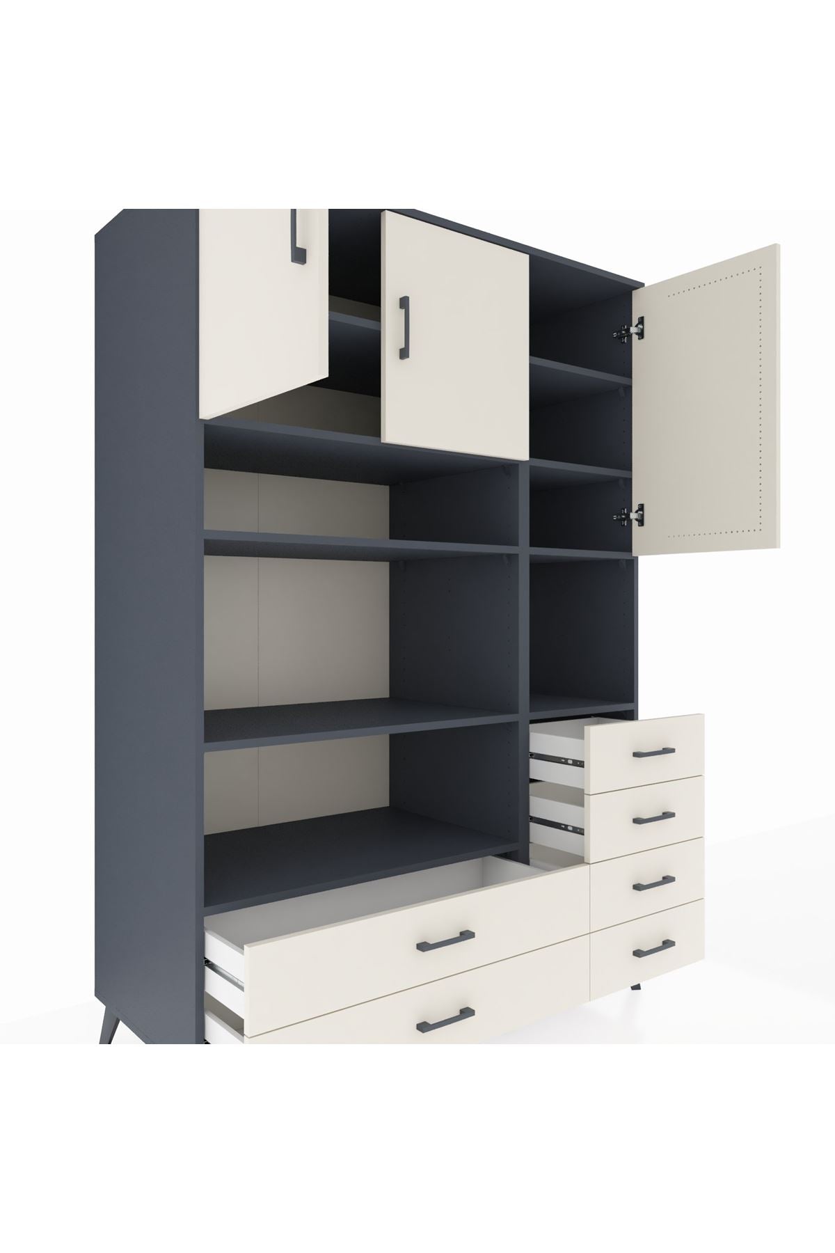 Kronos Dolap 9 Raflı 6 Çekmeceli 3 Kapaklı 132x59x195 Antrasit-Aytaşı/Aytaşı